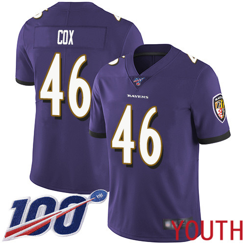 Baltimore Ravens Limited Purple Youth Morgan Cox Home Jersey NFL Football #46 100th Season Vapor Untouchable->youth nfl jersey->Youth Jersey